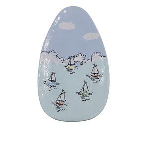Vintage Hand Painted Holland Mold 1977 Decorative Tray Bowl Sailboats